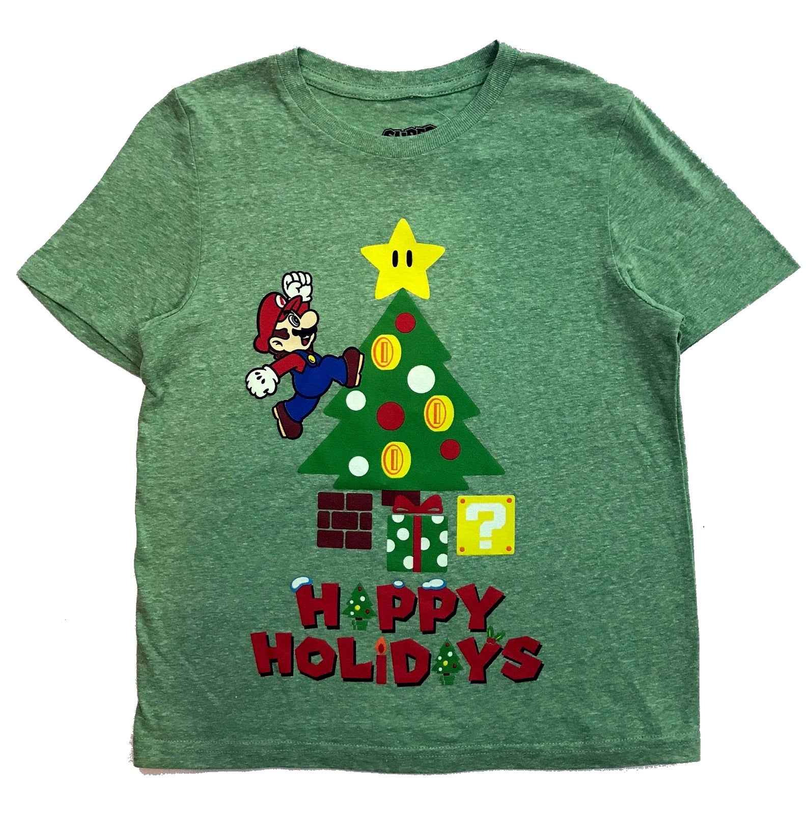 Nintendo Mario Happy Holidays T-Shirt, Green 3T,5T,7