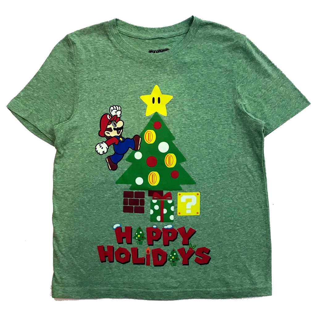 Nintendo Mario Happy Holidays T-Shirt, Green 3T,5T,7 - enhanced marketplace main image