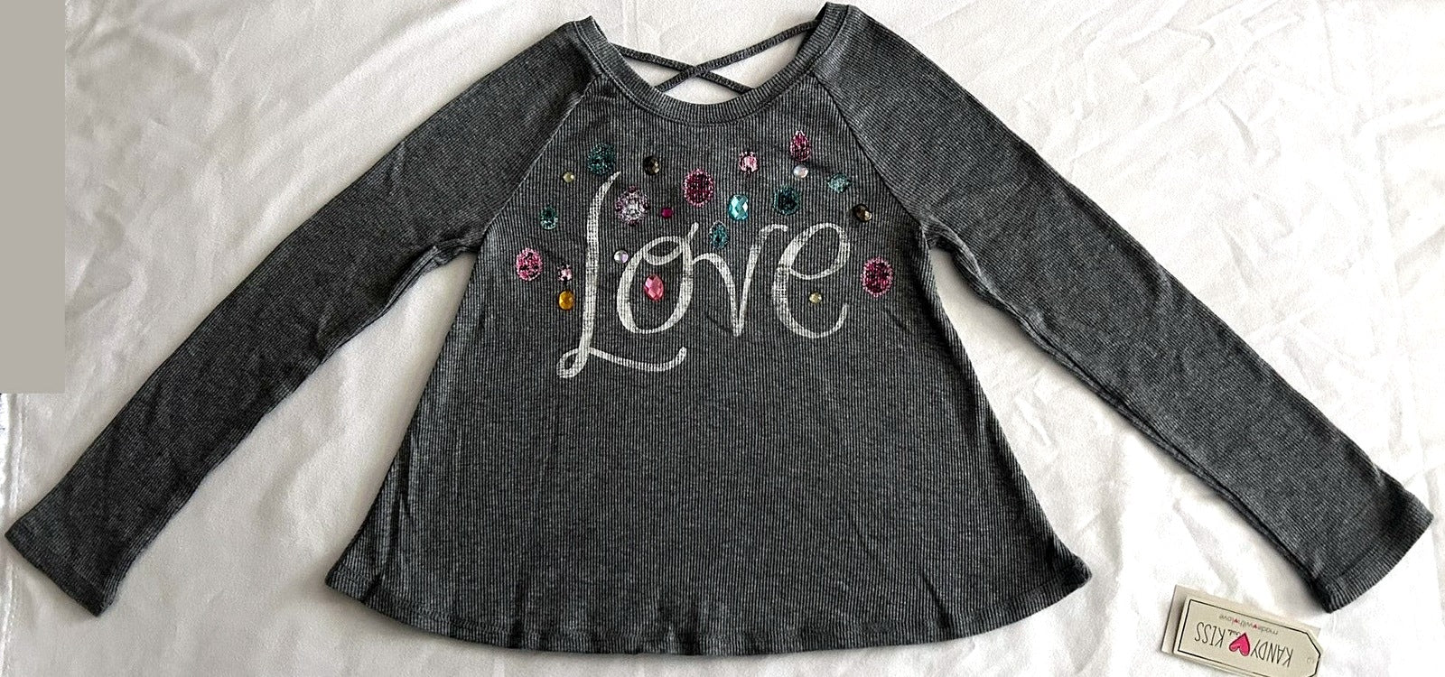 Kandy Kiss Long-Sleeve Graphic-Print T-Shirt Washed Grey