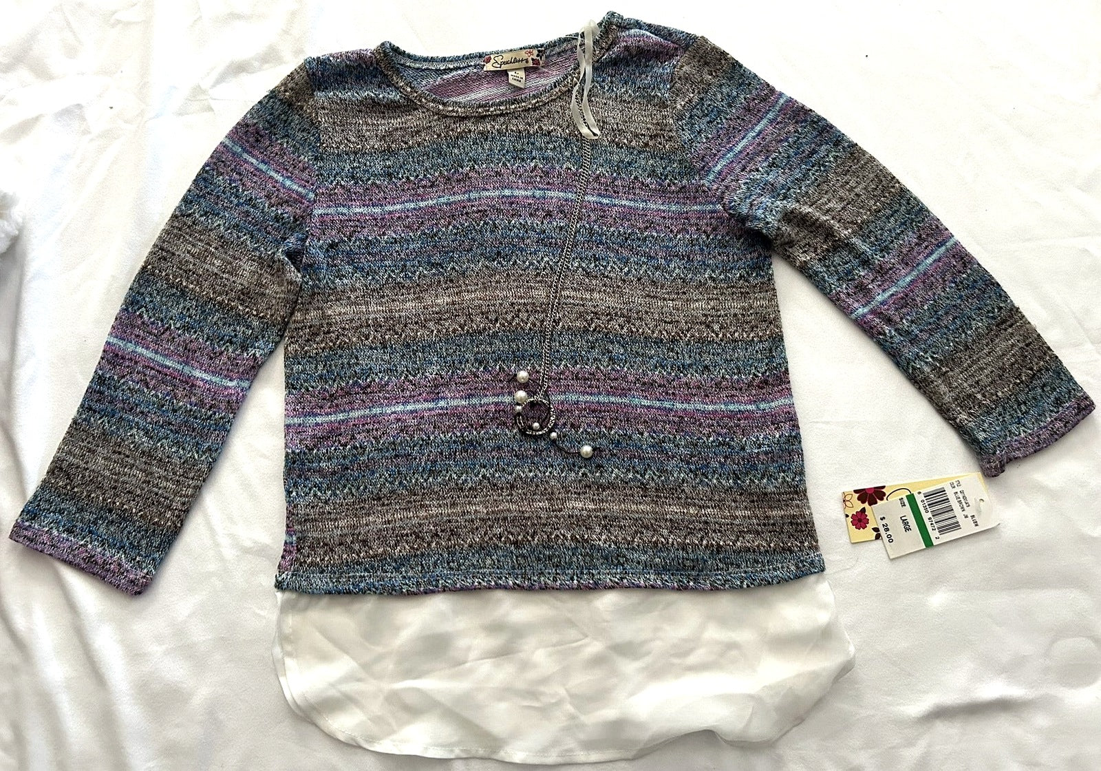 Speechless Stripe Hacci Top, Big Girls blue/Brown L, XL