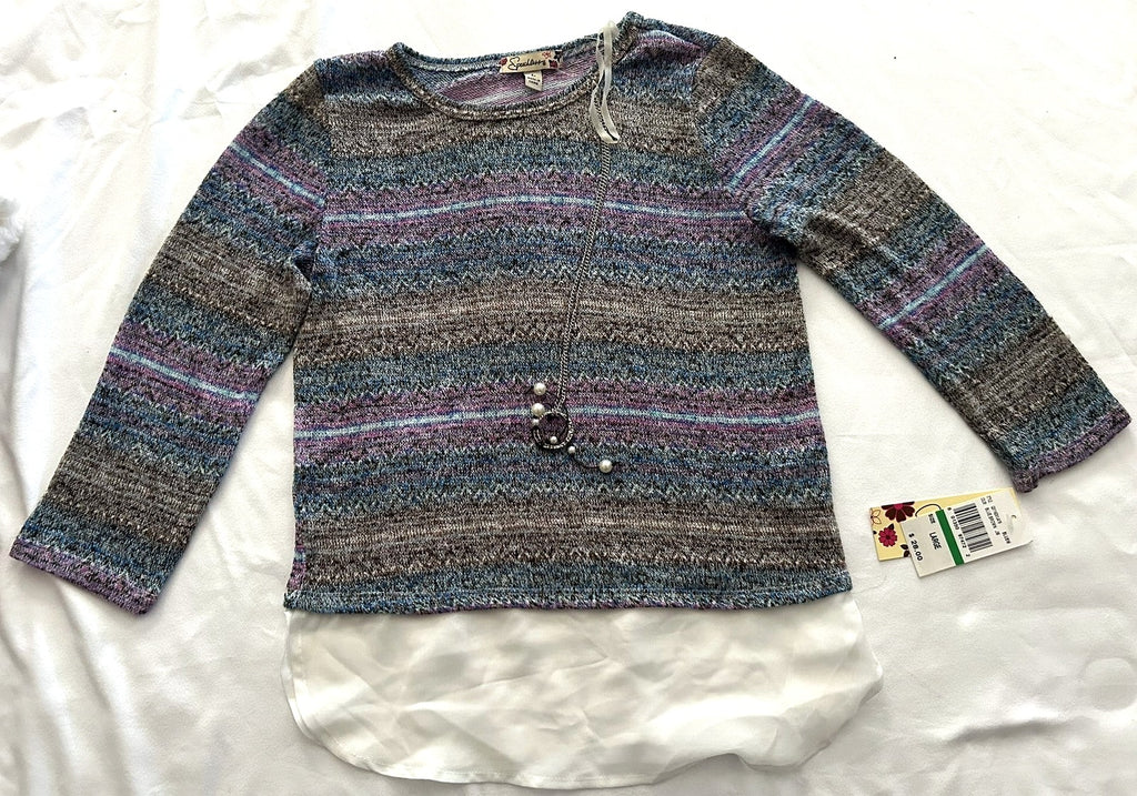 Speechless Stripe Hacci Top, Big Girls blue/Brown L, XL - enhanced marketplace main image
