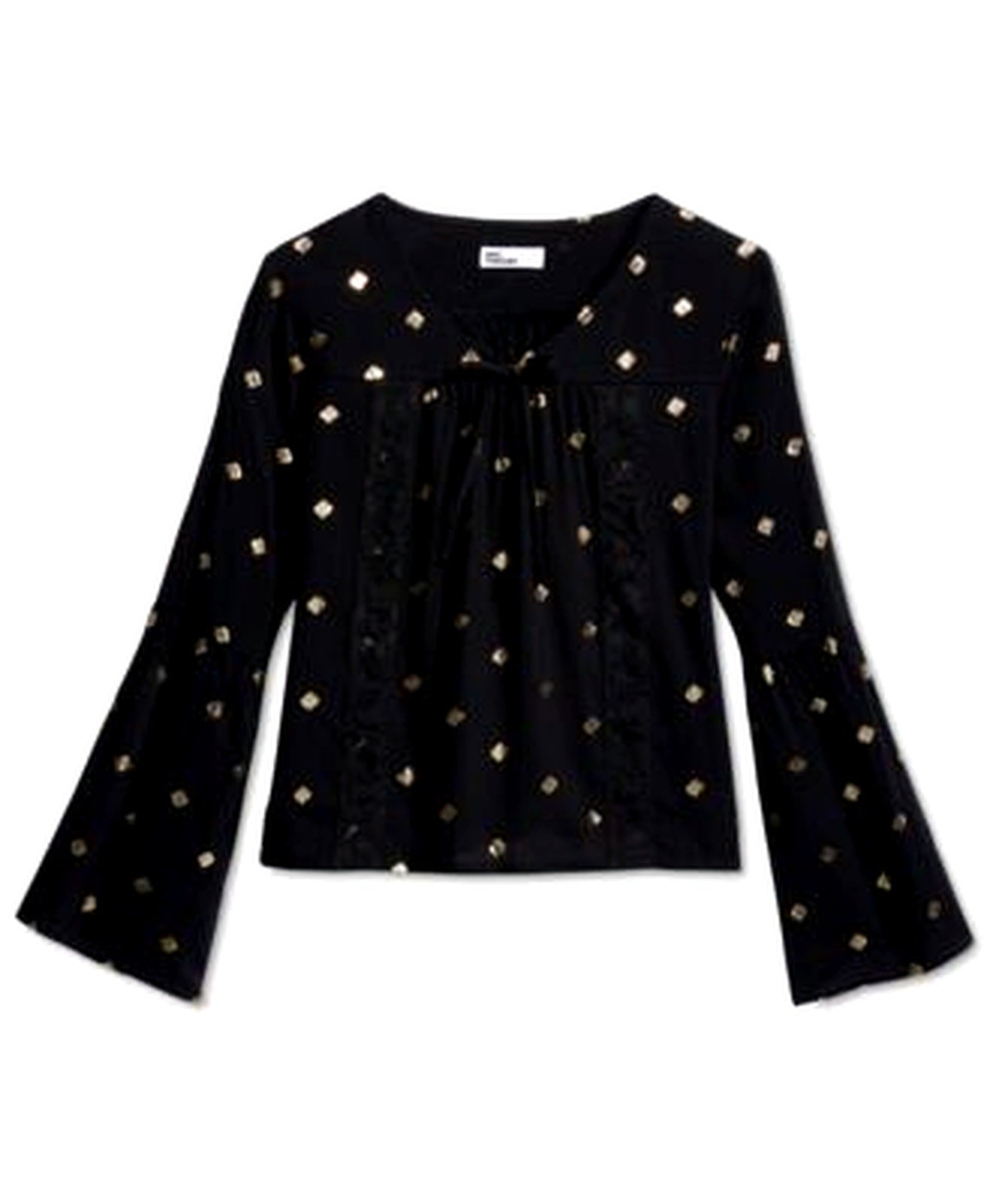 Epic Threads Girls Metallic-Print Peasant Shirt, Deep Black L