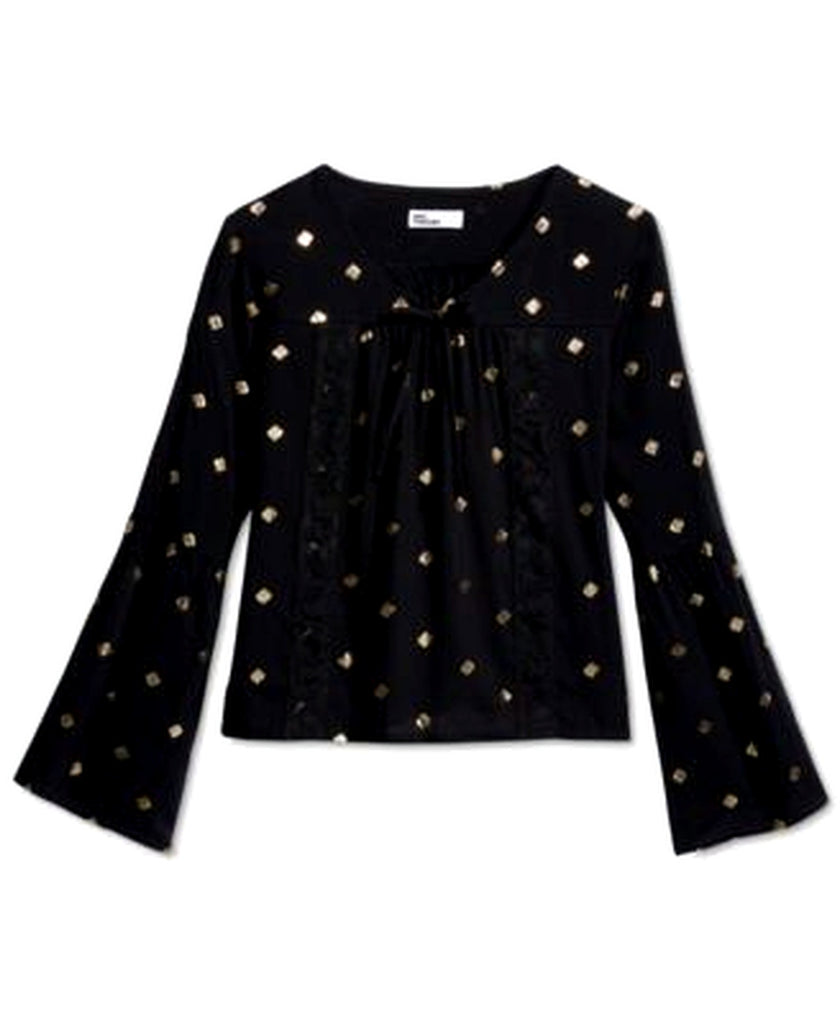 Epic Threads Girls Metallic-Print Peasant Shirt, Deep Black L - enhanced marketplace main image