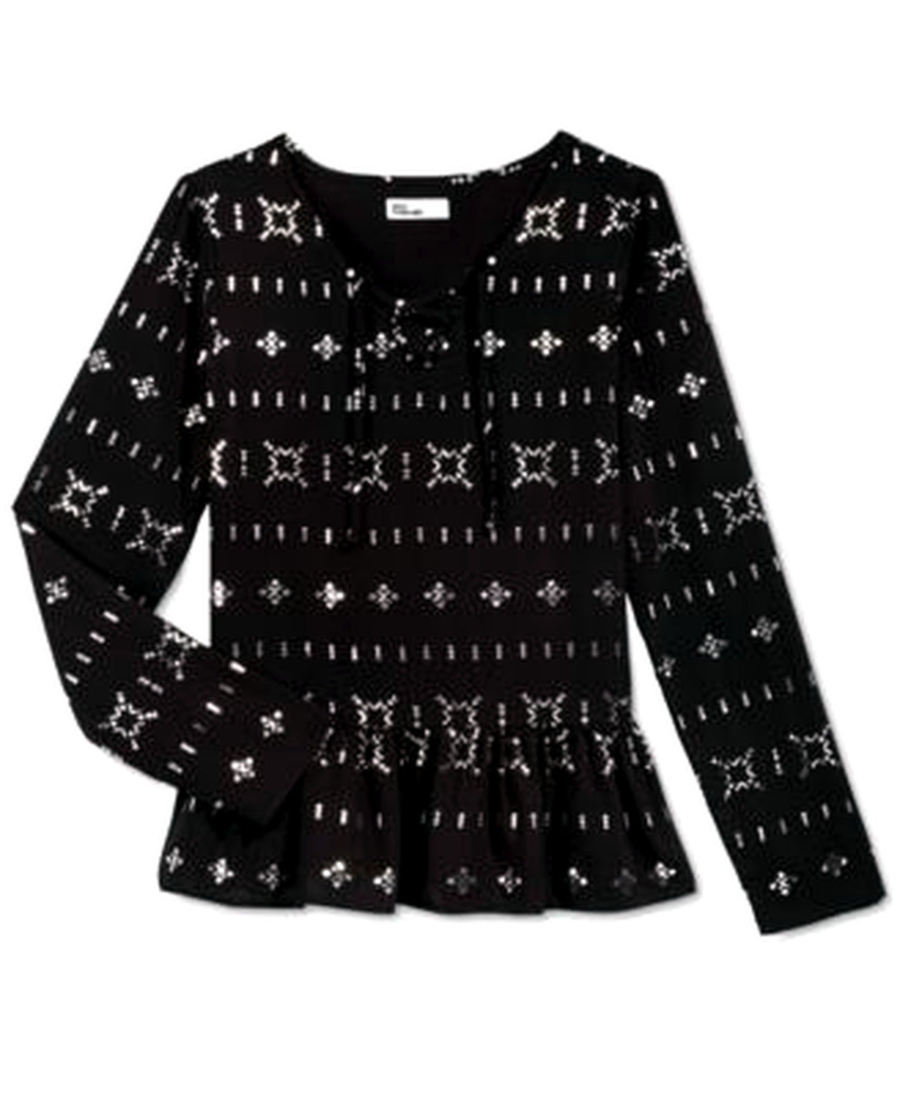 Epic Threads Girls Tribal-Print Peplum Top Deep Black XL