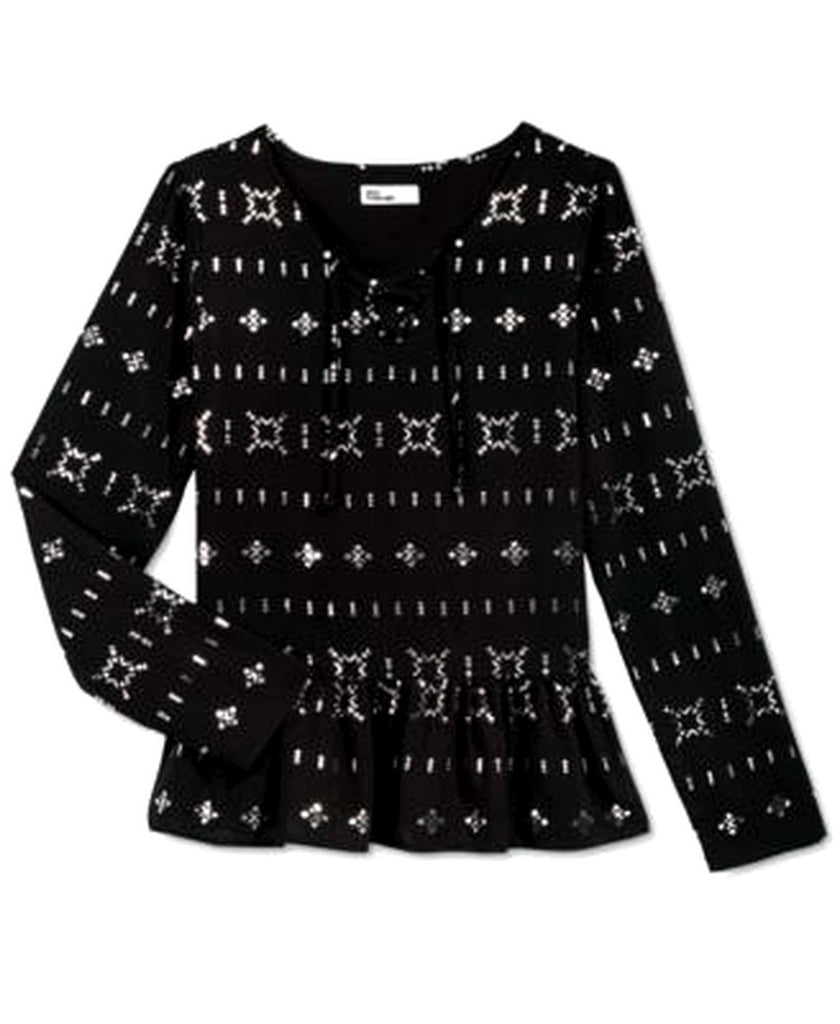 Epic Threads Girls Tribal-Print Peplum Top Deep Black XL - enhanced marketplace main image