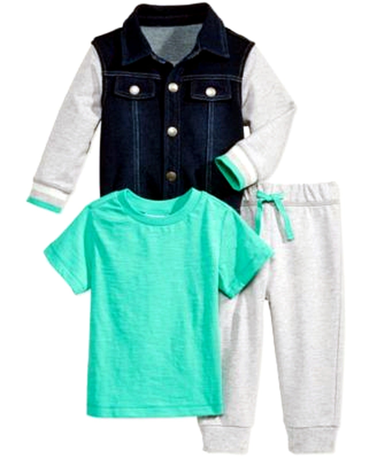 First Impressions 3-Pc. Denim Jacket, T-Shirt Slate Heather 12 months