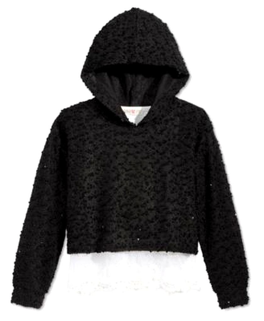 Kandy Kiss 2-PC Lace-Trim Hooded Top, Big Girl Black M - enhanced marketplace main image