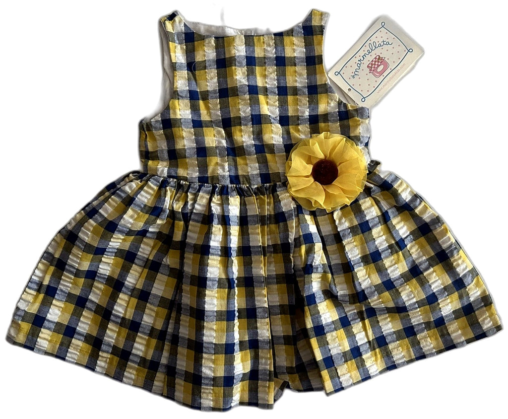 Marmellata Plaid Sunflower Dress, Baby Girl Navy Yellow 12 months - enhanced marketplace main image