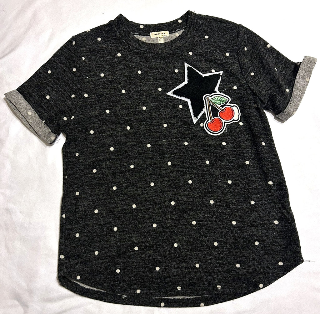 Monteau Polka-Dot Sweater-Knit Top, Bi Charcoal L - enhanced marketplace main image
