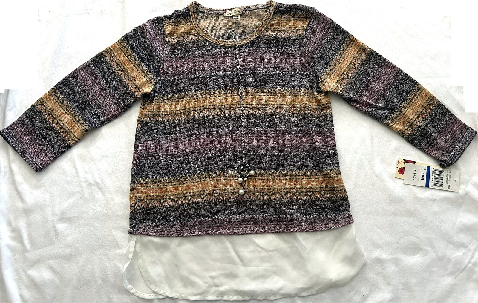 Speechless Stripe Hacci Top, Big Girls yellow/purple XL