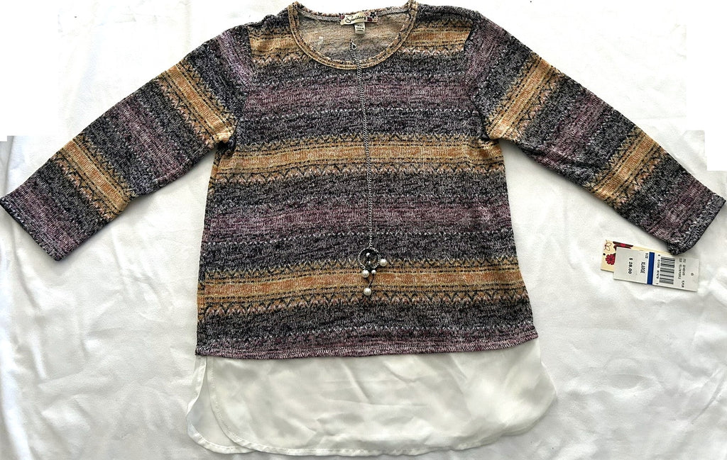 Speechless Stripe Hacci Top, Big Girls yellow/purple XL - enhanced marketplace main image