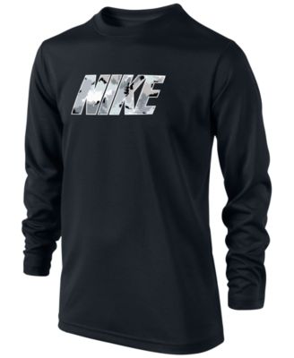 Nike Boys DRI-FIT Long-Sleeve Graphic-Print Charcoal