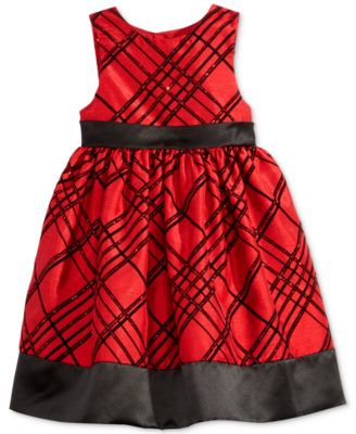 Marmellata Flocked Plaid Dress, Baby Girl Medium Red 12 months