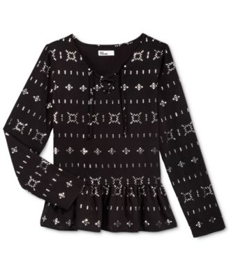 Epic Threads Girls Tribal-Print Peplum Top Deep Black XL