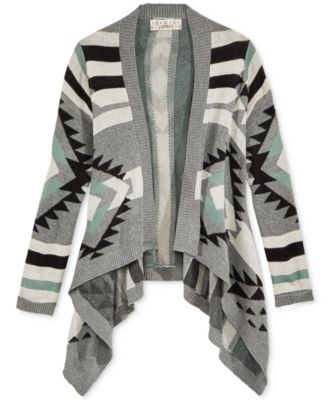 Pink Republic Open-Front Geo-Print Cardigan