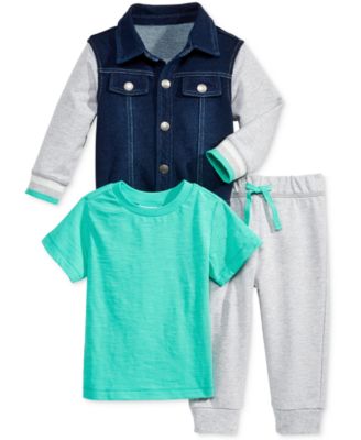 First Impressions 3-Pc. Denim Jacket, T-Shirt Slate Heather 12 months