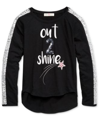 Kandy Kiss Long-Sleeve Sequin T-Shirt, Bi Black XL