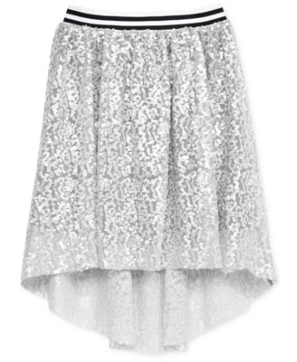 Kandy Kiss Sequined High-Low Skirt, Big G Silver XL