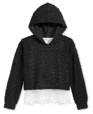 Kandy Kiss 2-PC Lace-Trim Hooded Top, Big Girl Black M