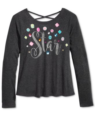 Kandy Kiss Long-Sleeve Graphic-Print T-Shirt Washed Grey