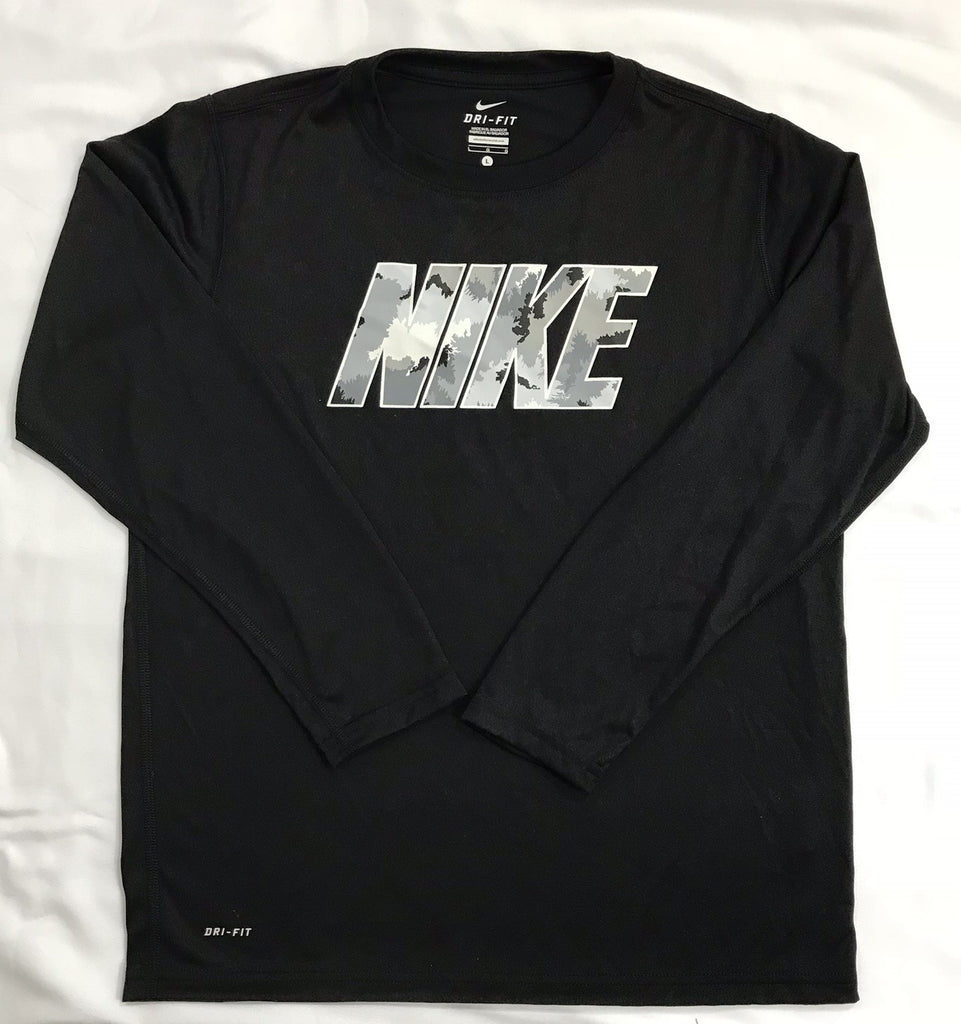 Nike Boys DRI-FIT Long-Sleeve Graphic-Print Charcoal