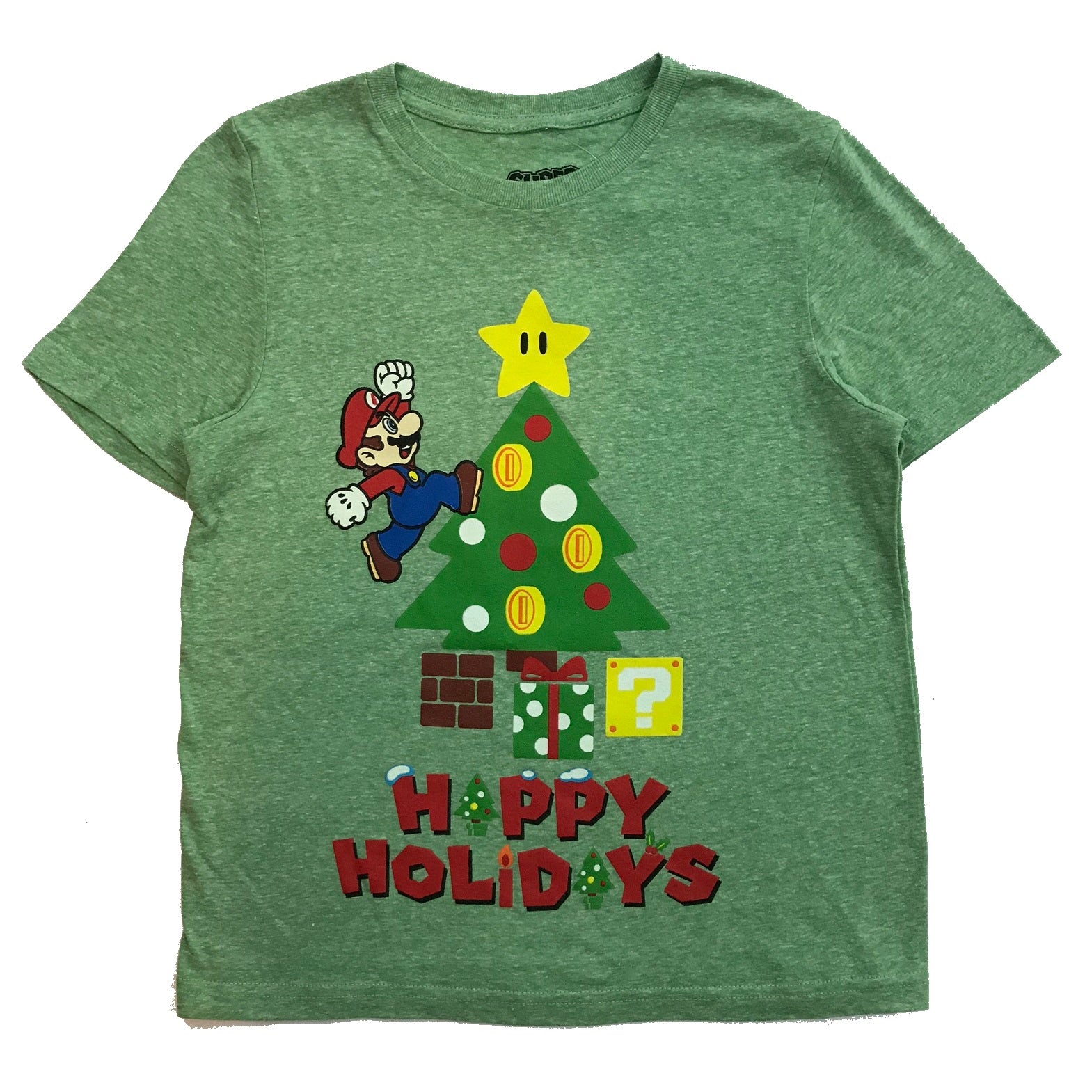 Nintendo Mario Happy Holidays T-Shirt, Green 3T,5T,7
