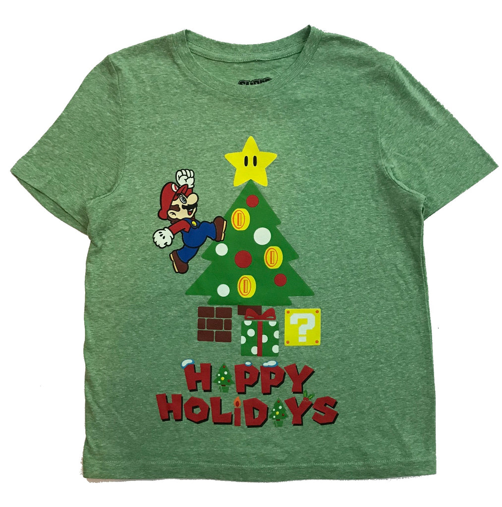 Nintendo Mario Happy Holidays T-Shirt, Green 3T,5T,7