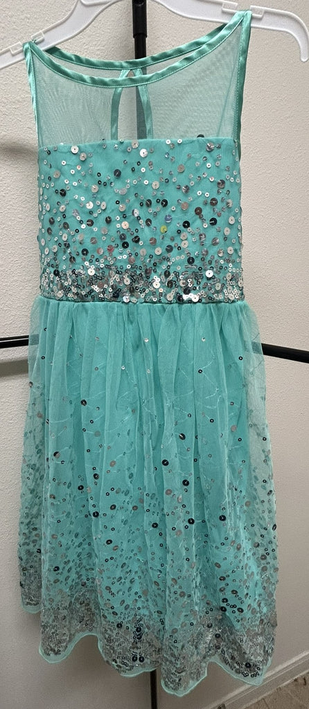 Crystal Doll Girls Sequin Illusion Dress Aqua 16