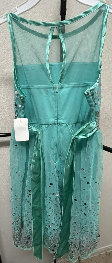 Crystal Doll Girls Sequin Illusion Dress Aqua 16