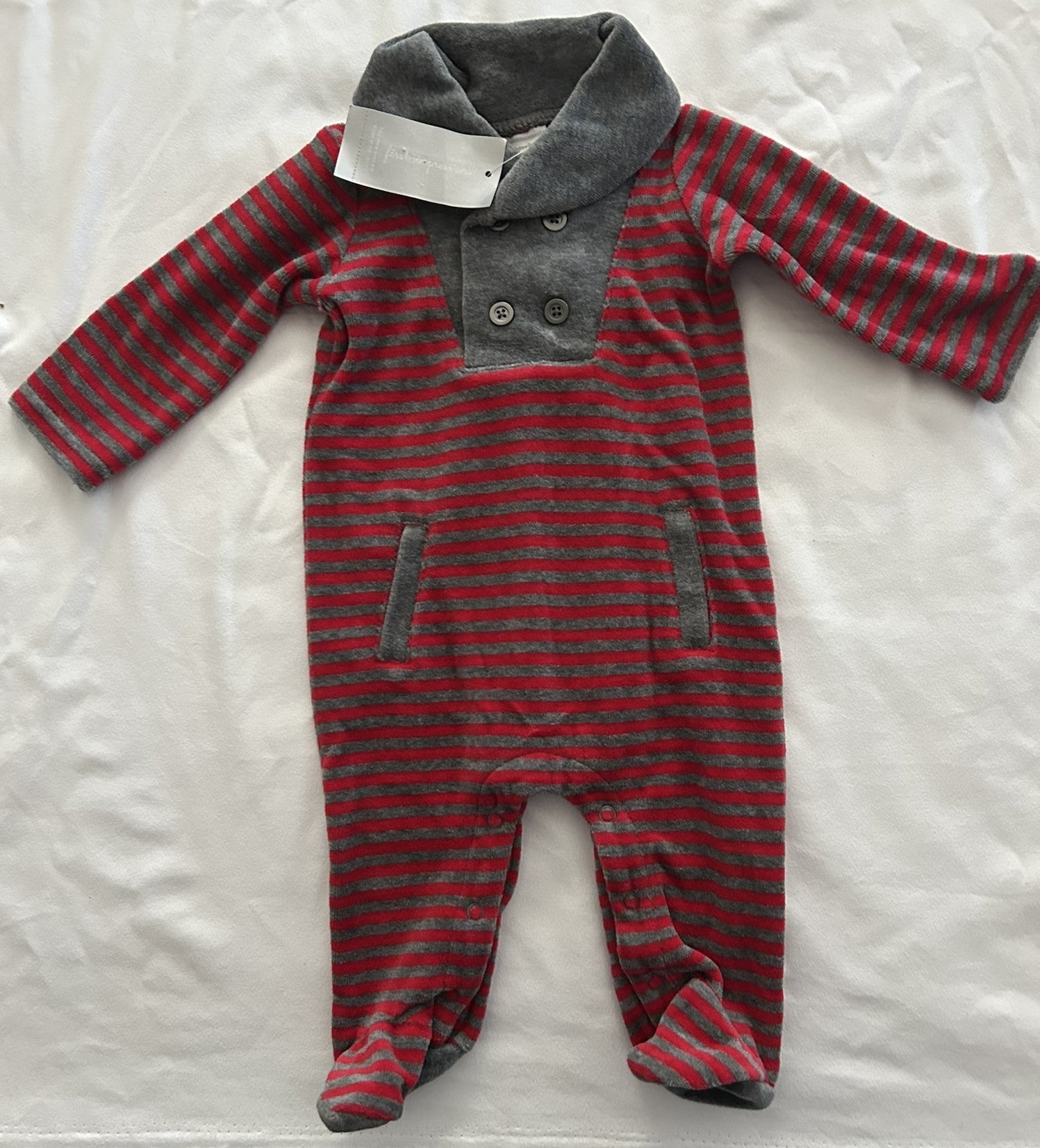 First Impressions Baby Boys Striped Footed Pewter Heather Multi 0-3 months