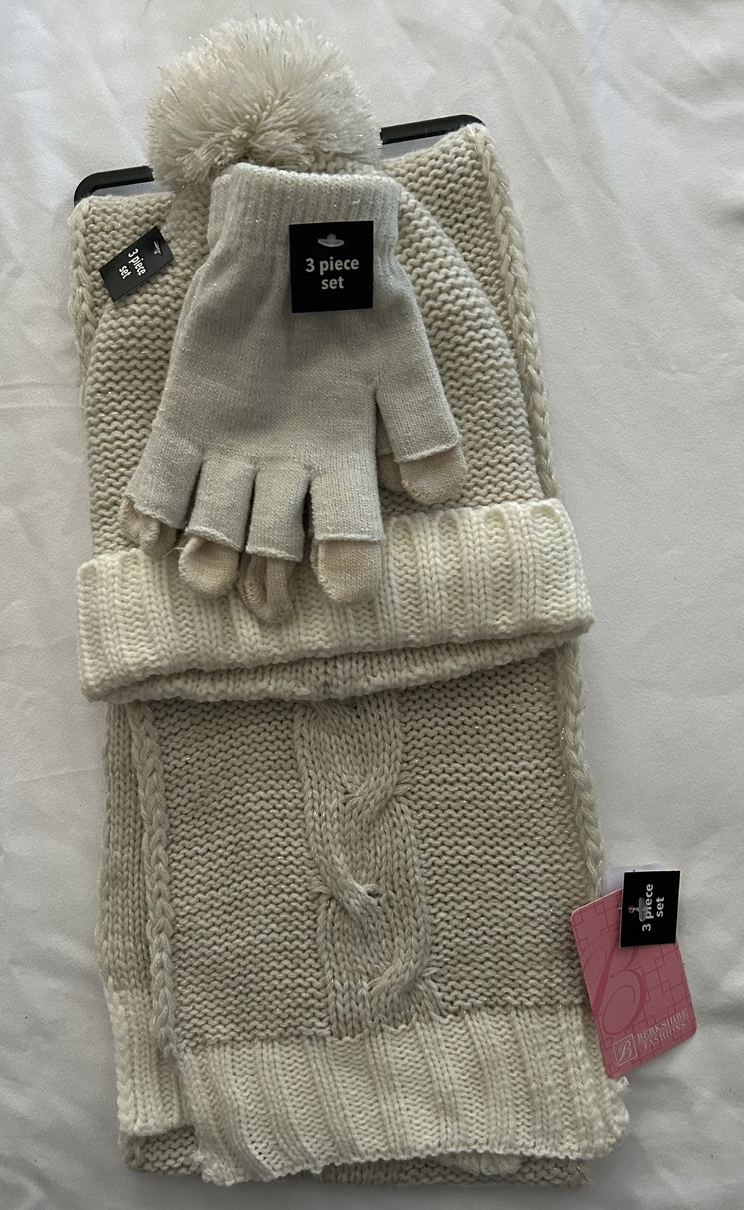 Berkshire Girls 3-Pc. Hat, Scarf Adju Ivory OS
