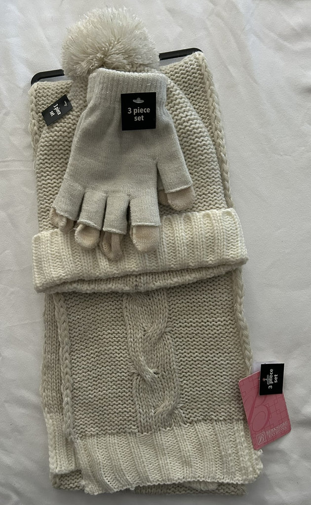 Berkshire Girls 3-Pc. Hat, Scarf Adju Ivory OS