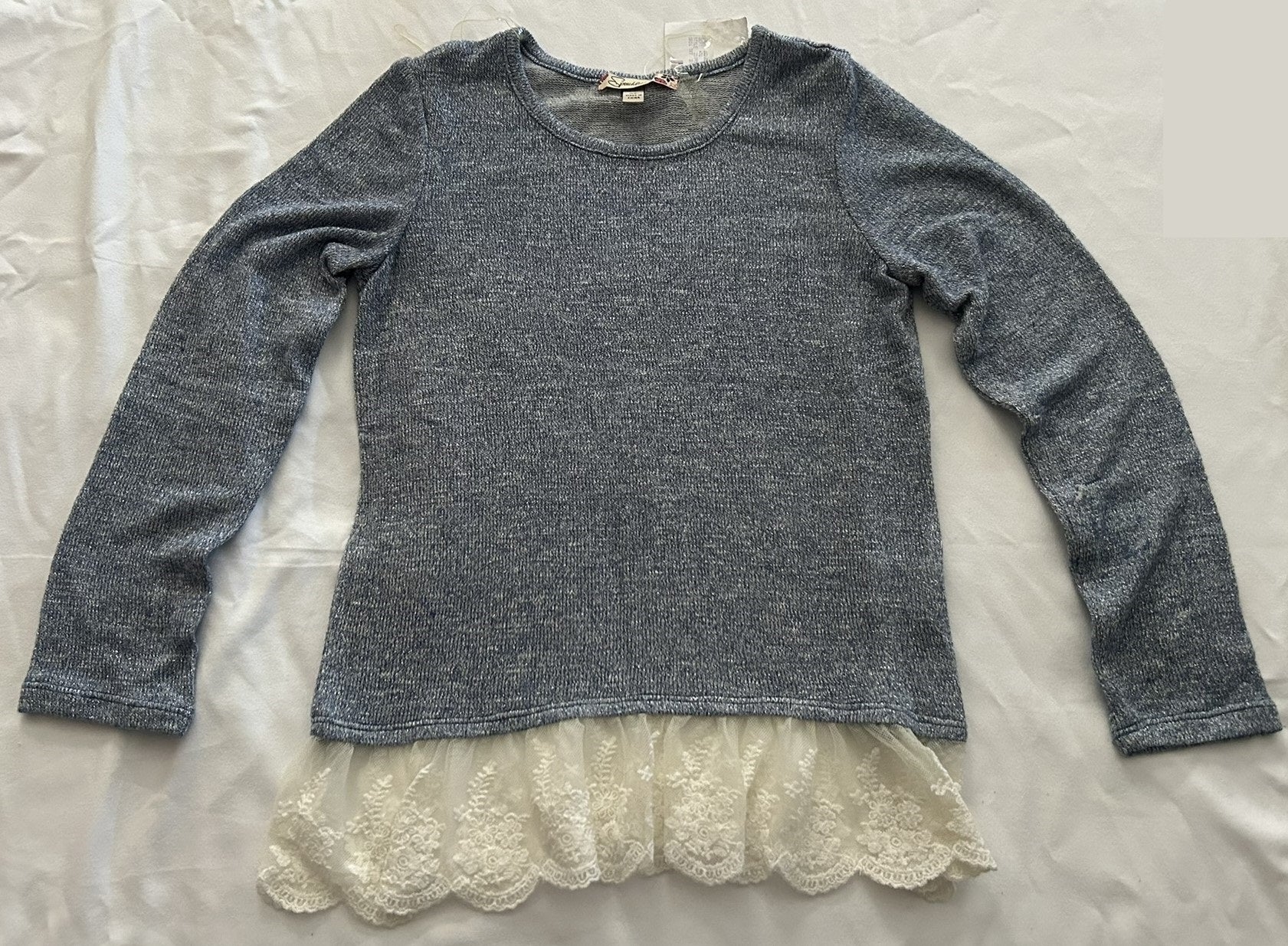 Speechless Hacci Lace Top, Big Girls 8 Light Gray M
