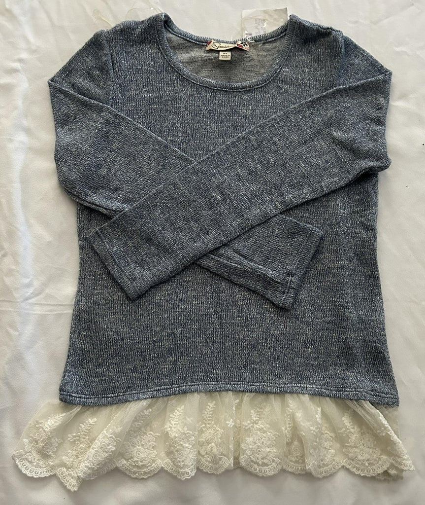 Speechless Hacci Lace Top, Big Girls 8 Light Gray M