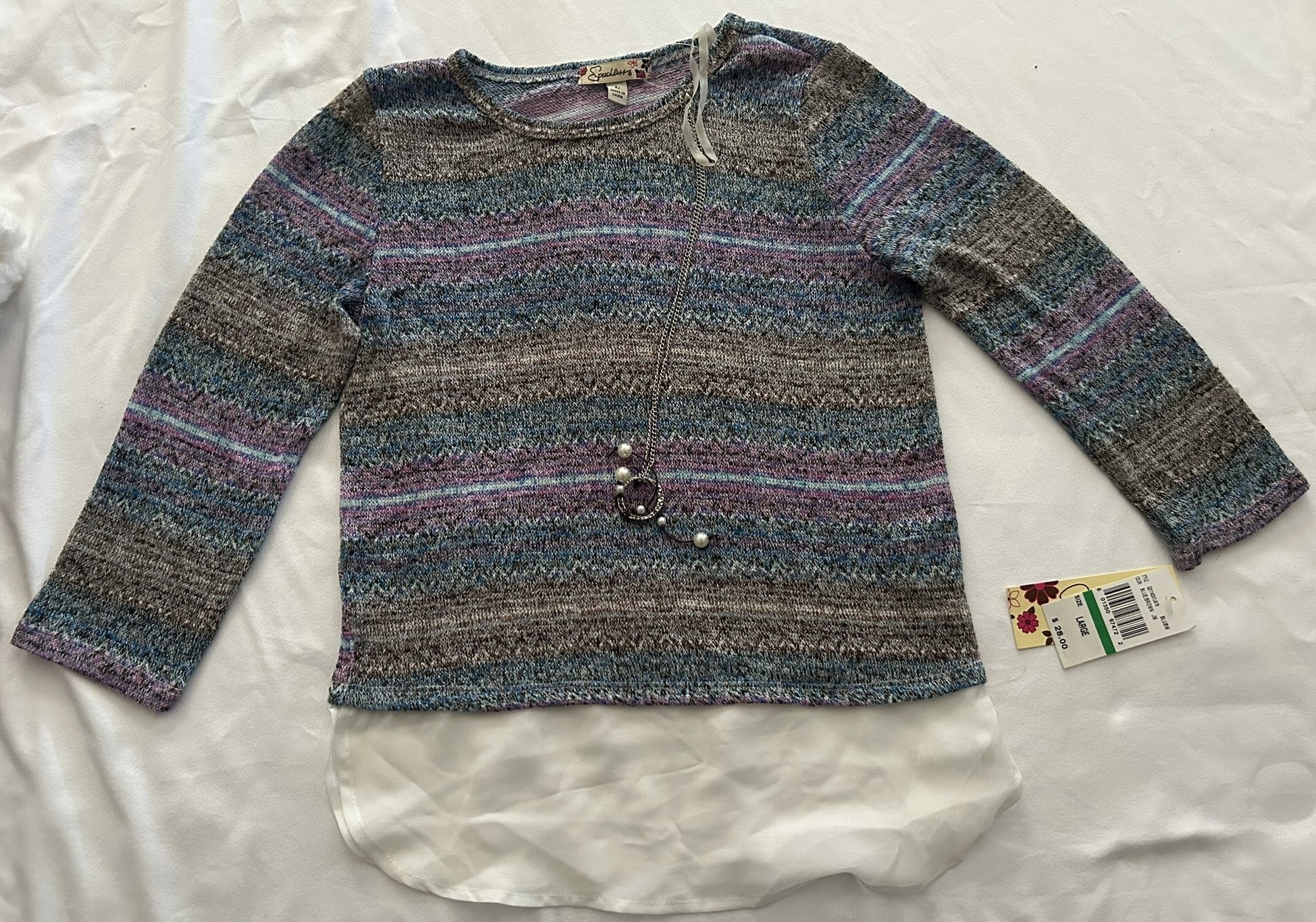 Speechless Stripe Hacci Top, Big Girls blue/Brown L, XL