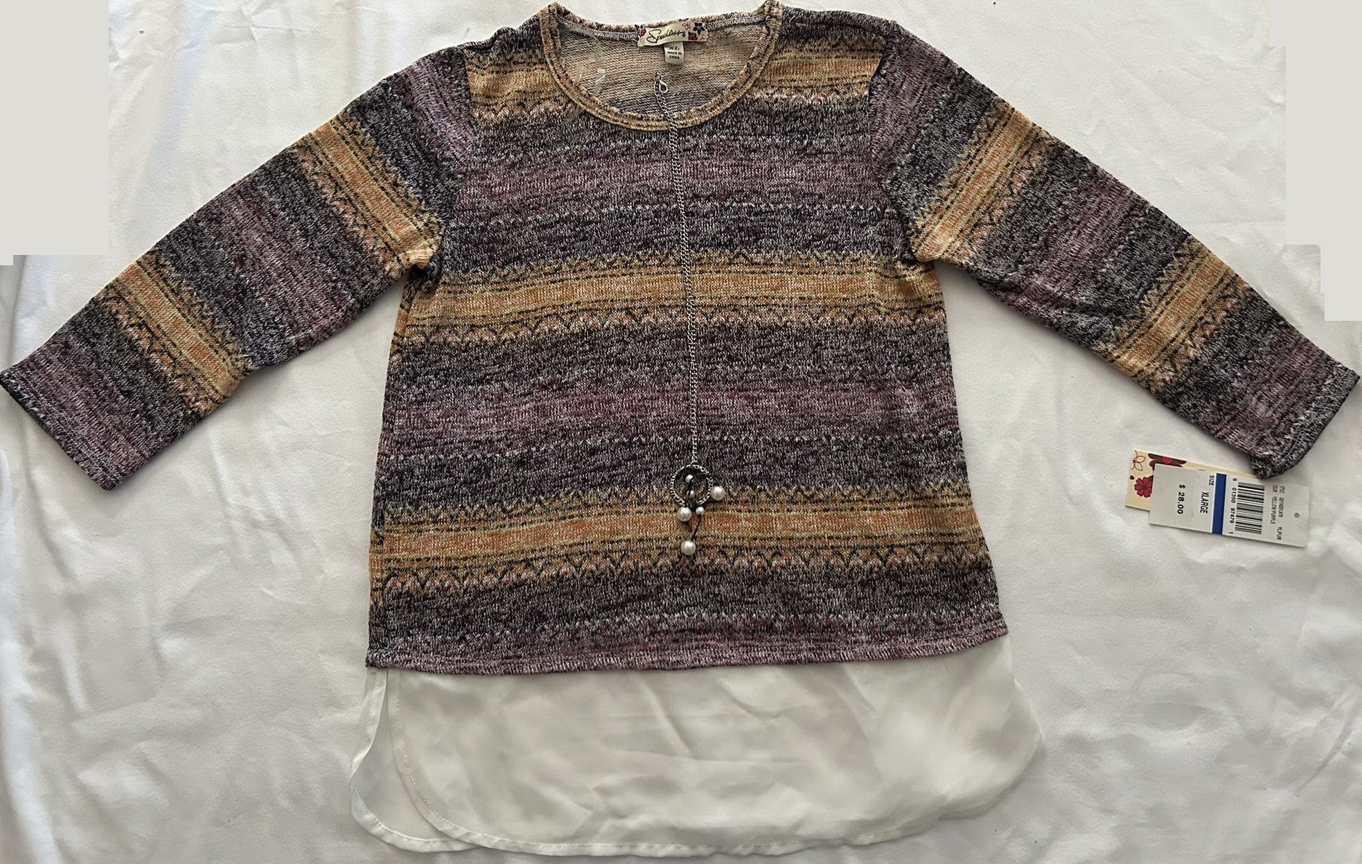 Speechless Stripe Hacci Top, Big Girls yellow/purple XL