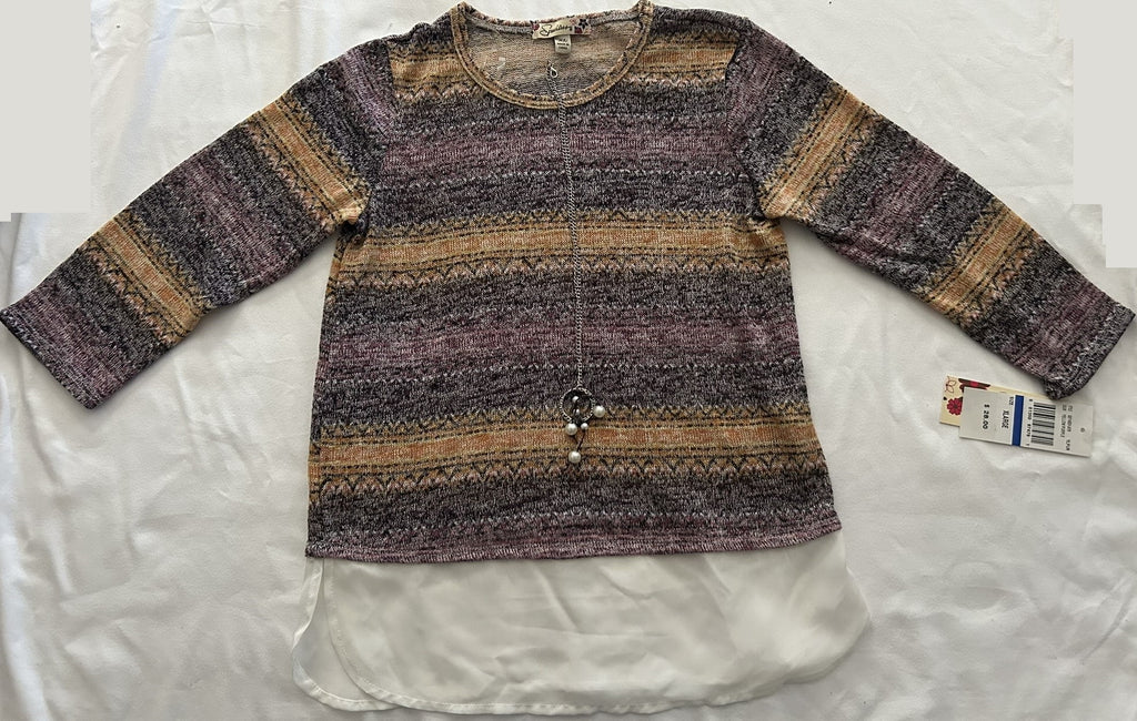 Speechless Stripe Hacci Top, Big Girls yellow/purple XL
