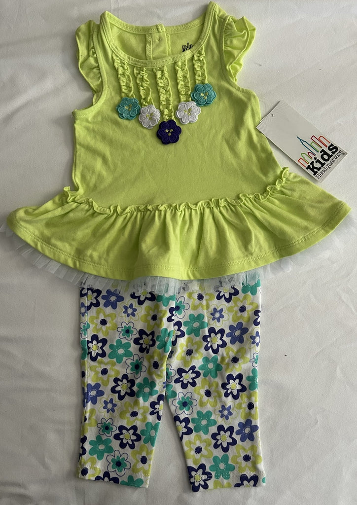 Kids Headquarters 2-Pc. Tunic Capri Leggings S Lime 18 months