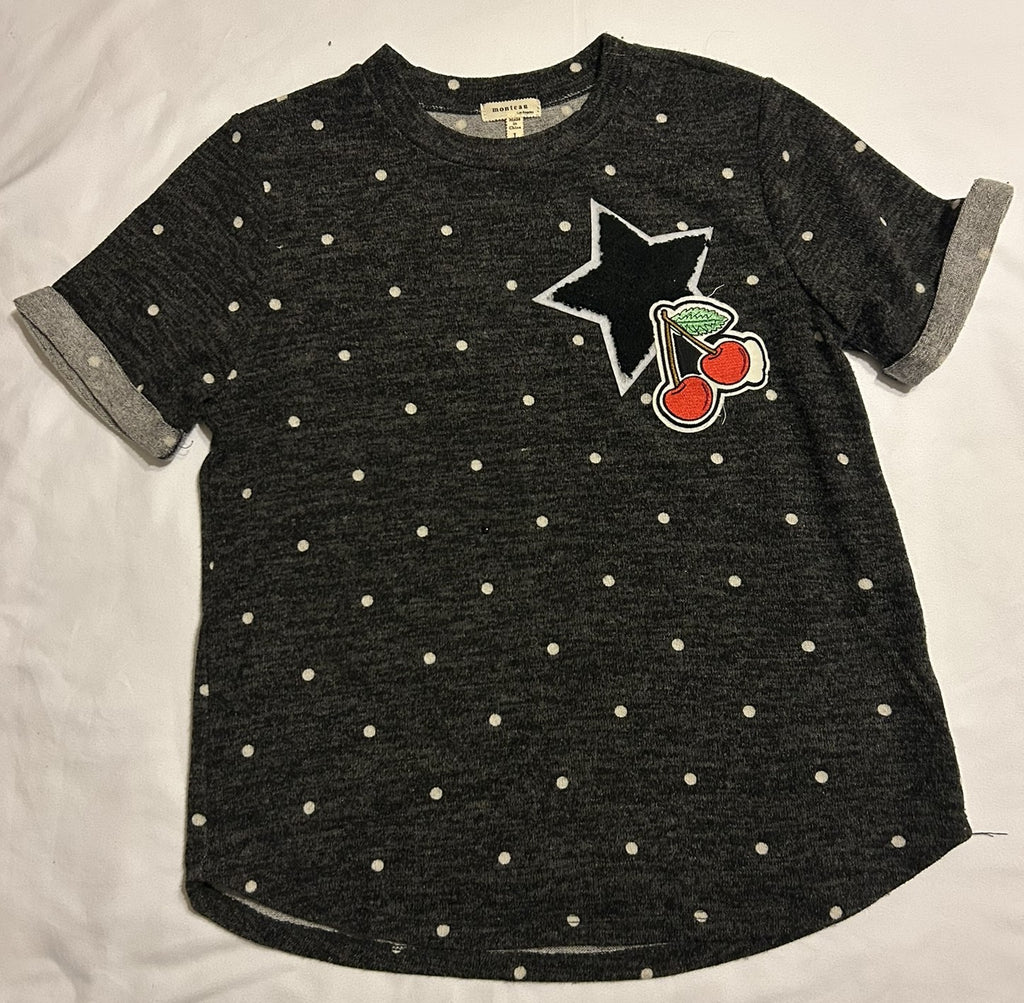 Monteau Polka-Dot Sweater-Knit Top, Bi Charcoal L