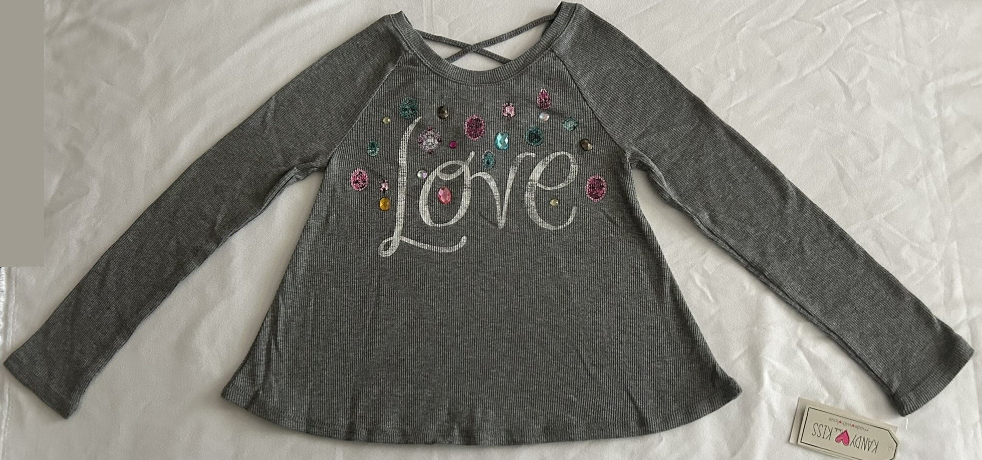 Kandy Kiss Long-Sleeve Graphic-Print T-Shirt Washed Grey