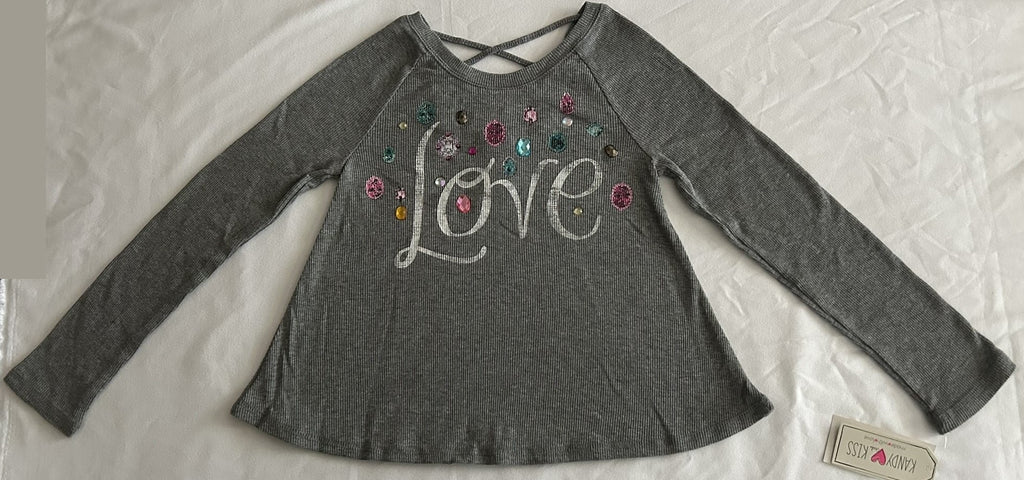 Kandy Kiss Long-Sleeve Graphic-Print T-Shirt Washed Grey