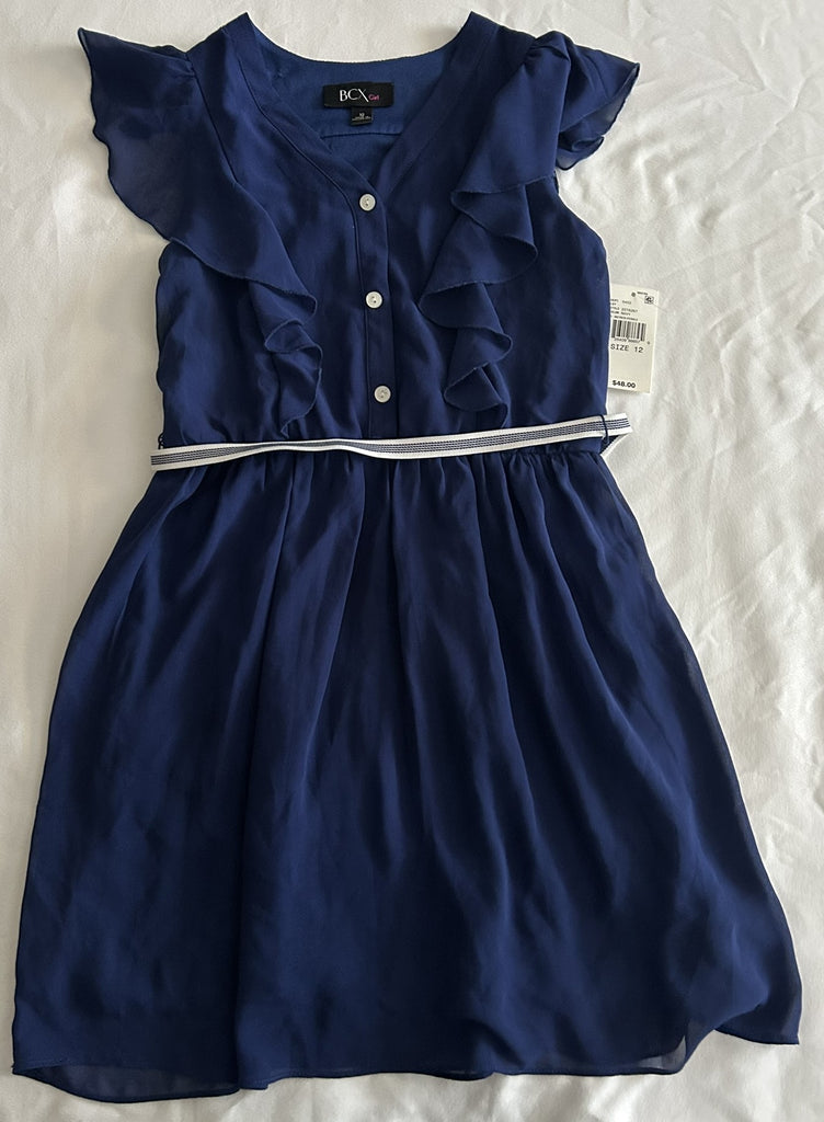 BCX Girls Ruffle-Front Shirtdress Navy 12