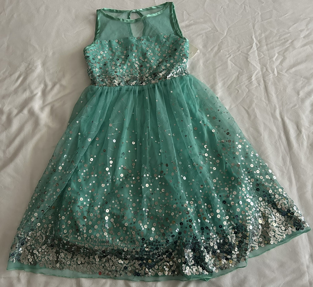 Crystal Doll Girls Sequin Illusion Dress Aqua 16