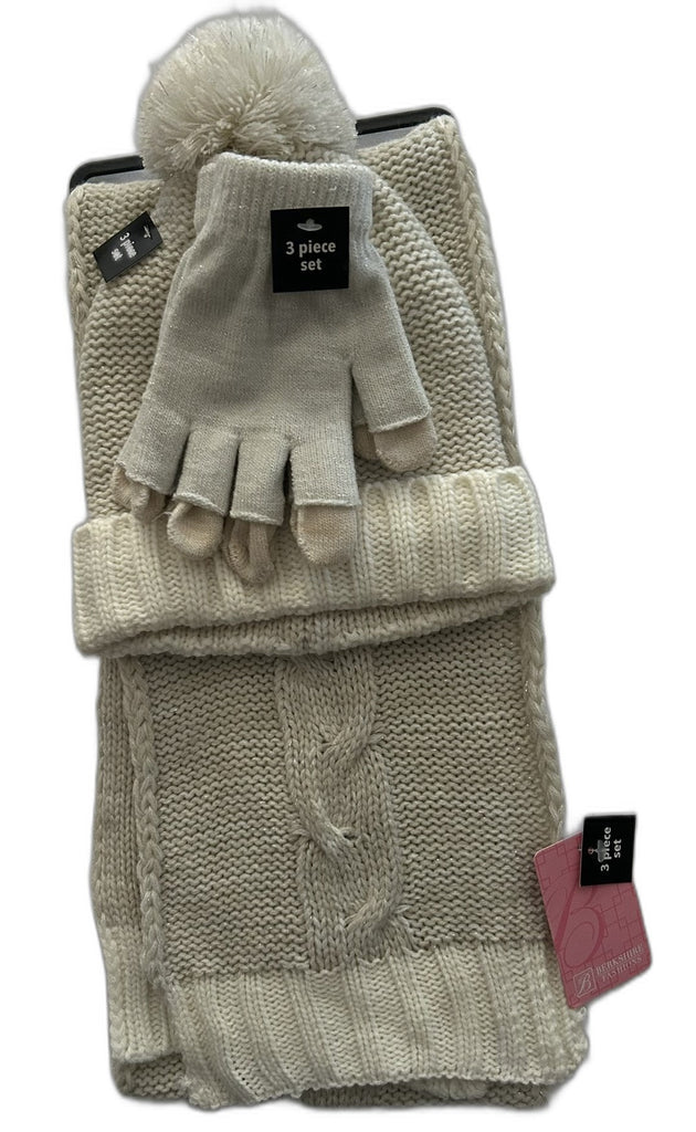 Berkshire Girls 3-Pc. Hat, Scarf Adju Ivory OS