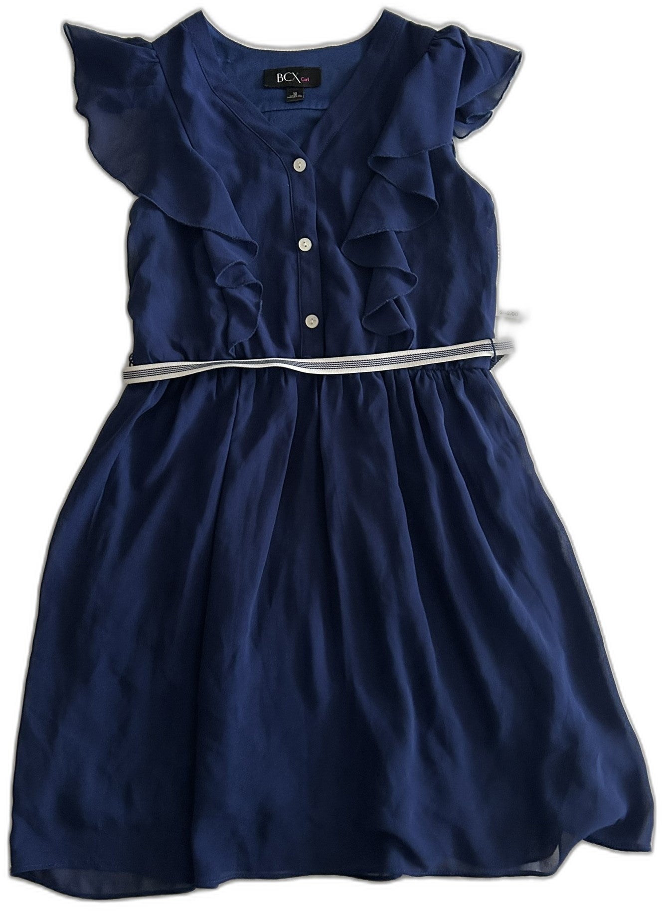 BCX Girls Ruffle-Front Shirtdress Navy 12