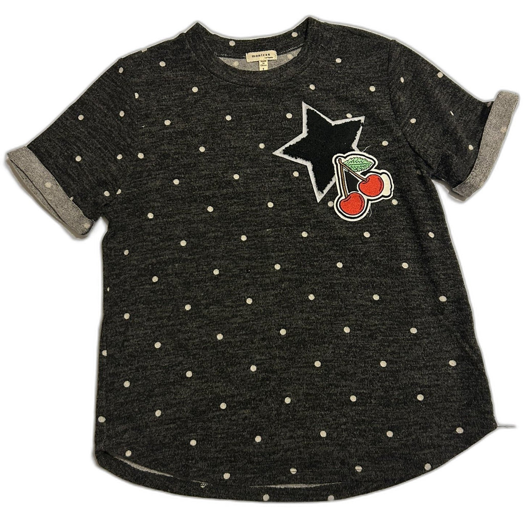 Monteau Polka-Dot Sweater-Knit Top, Bi Charcoal L