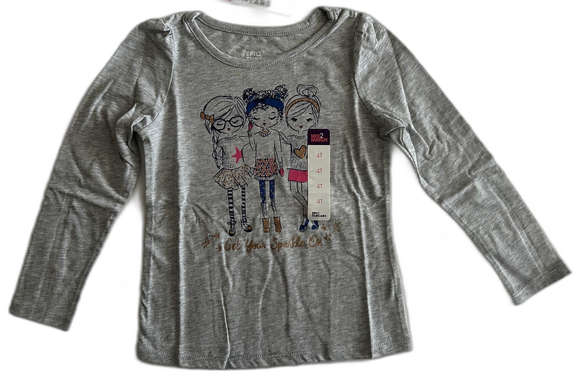 Epic Threads Graphic-Print Long-Sleeve T-Shirt Grey Heather 4T