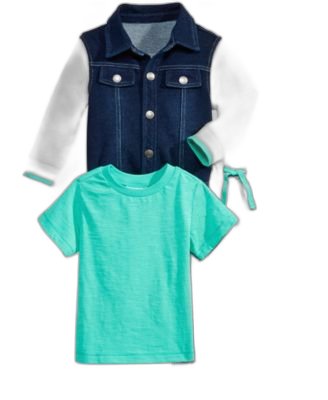First Impressions 3-Pc. Denim Jacket, T-Shirt Slate Heather 12 months