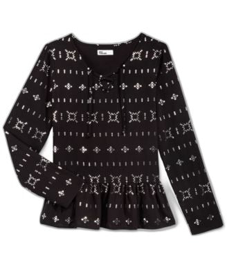 Epic Threads Girls Tribal-Print Peplum Top Deep Black XL