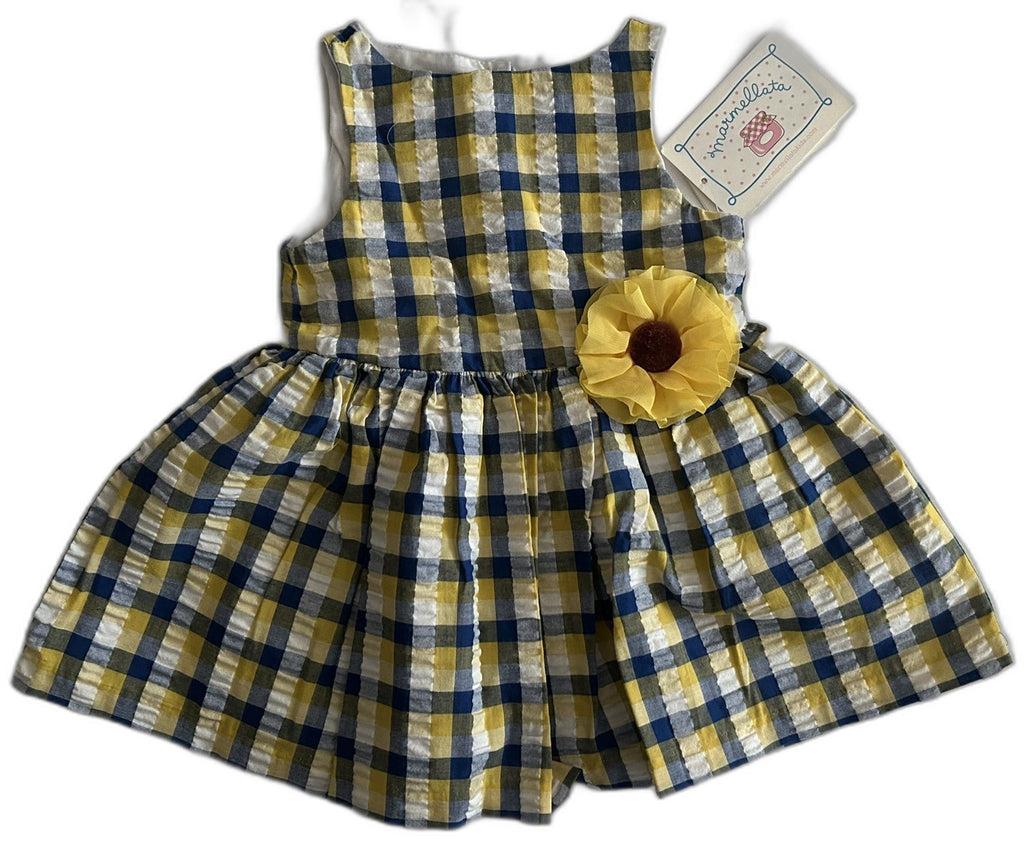 Marmellata Plaid Sunflower Dress, Baby Girl Navy Yellow 12 months